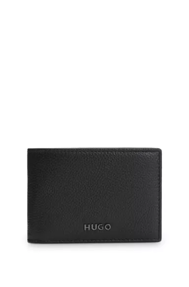 Leather bifold wallet with metallic logo lettering, Black