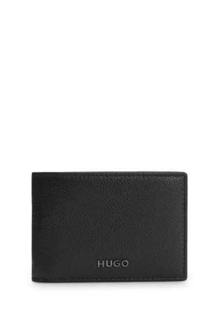 Leather bifold wallet with metallic logo lettering, Black
