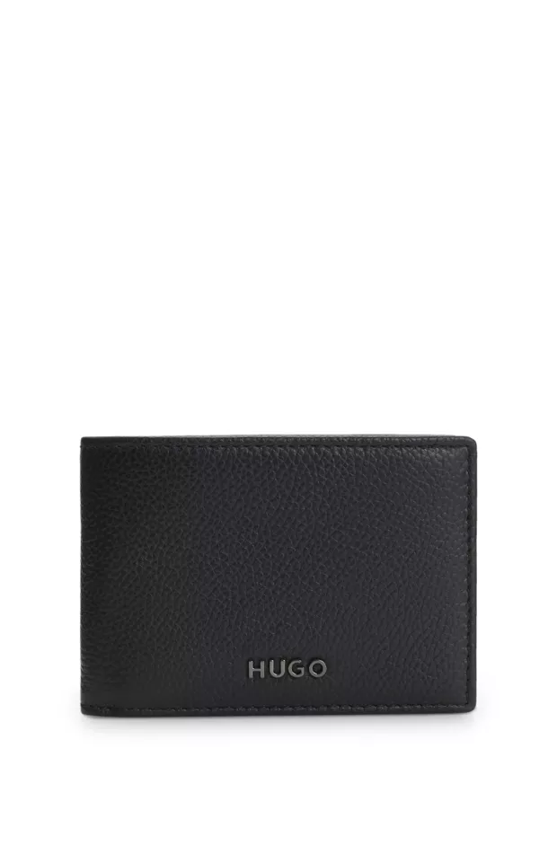 Leather bifold wallet with metallic logo lettering, Black