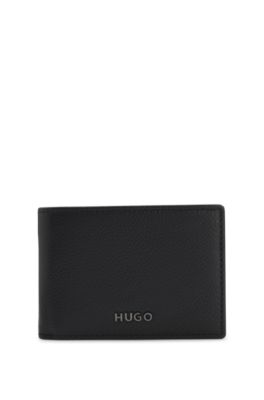 Leather bifold wallet with metallic logo lettering, Black