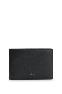 Leather bifold wallet with metallic logo lettering, Black