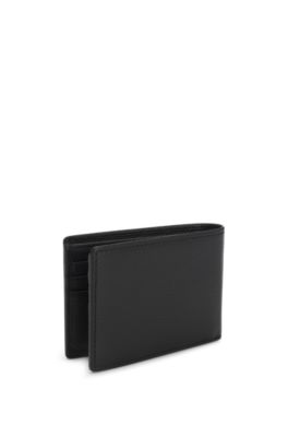 Leather bifold wallet with metallic logo lettering, Black