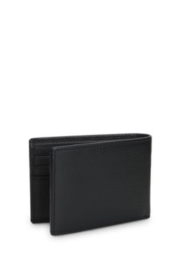 Leather bifold wallet with metallic logo lettering, Black