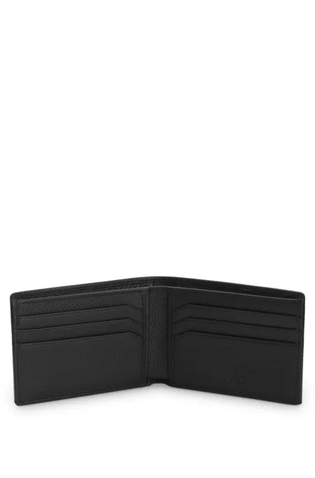 Leather bifold wallet with metallic logo lettering
