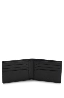 Leather bifold wallet with metallic logo lettering, Black