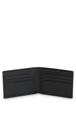 Leather bifold wallet with metallic logo lettering, Black