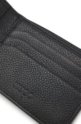 Leather bifold wallet with metallic logo lettering, Black