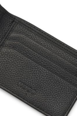 Leather bifold wallet with metallic logo lettering, Black