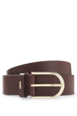Leather belt with gold-tone hardware, Dark Brown