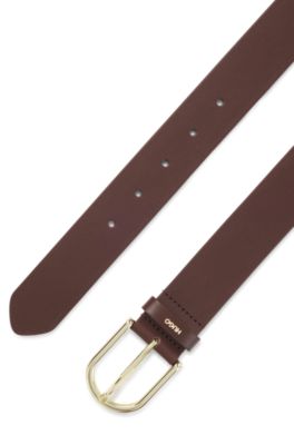 Leather belt with gold-tone hardware, Dark Brown