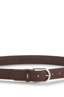Leather belt with gold-tone hardware, Dark Brown