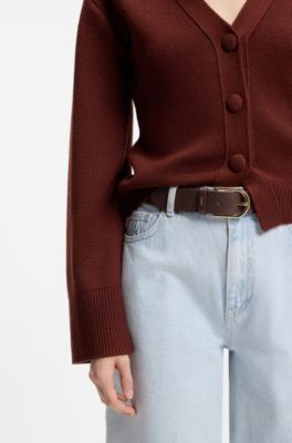 Leather belt with gold-tone hardware, Dark Brown