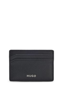 Classic wallet with stacked metal logo, Black