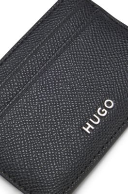 Classic wallet with stacked metal logo, Black