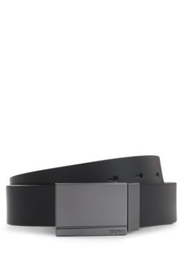 Casual belt in Italian leather with brushed gunmetal hardware, Black