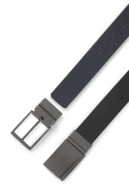 Casual belt in Italian leather with brushed gunmetal hardware, Black