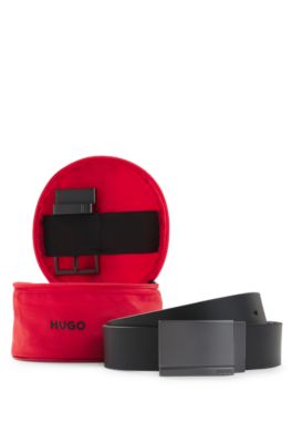 Casual belt in Italian leather with brushed gunmetal hardware, Black