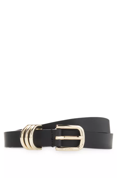 Italian leather belt with gold-tone hardware