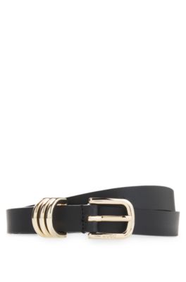 Italian leather belt with gold-tone hardware, Black