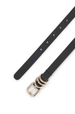 Ceinture en cuir italien avec boucle en m&eacute;tal dor&eacute;, Noir