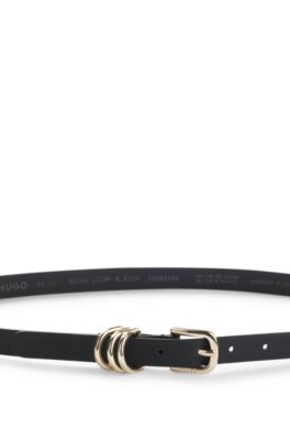 Italian leather belt with gold-tone hardware, Black