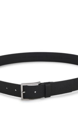 Grained leather belt, Black