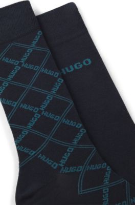 Two-pack of checkered cotton-blend socks, Dark Blue