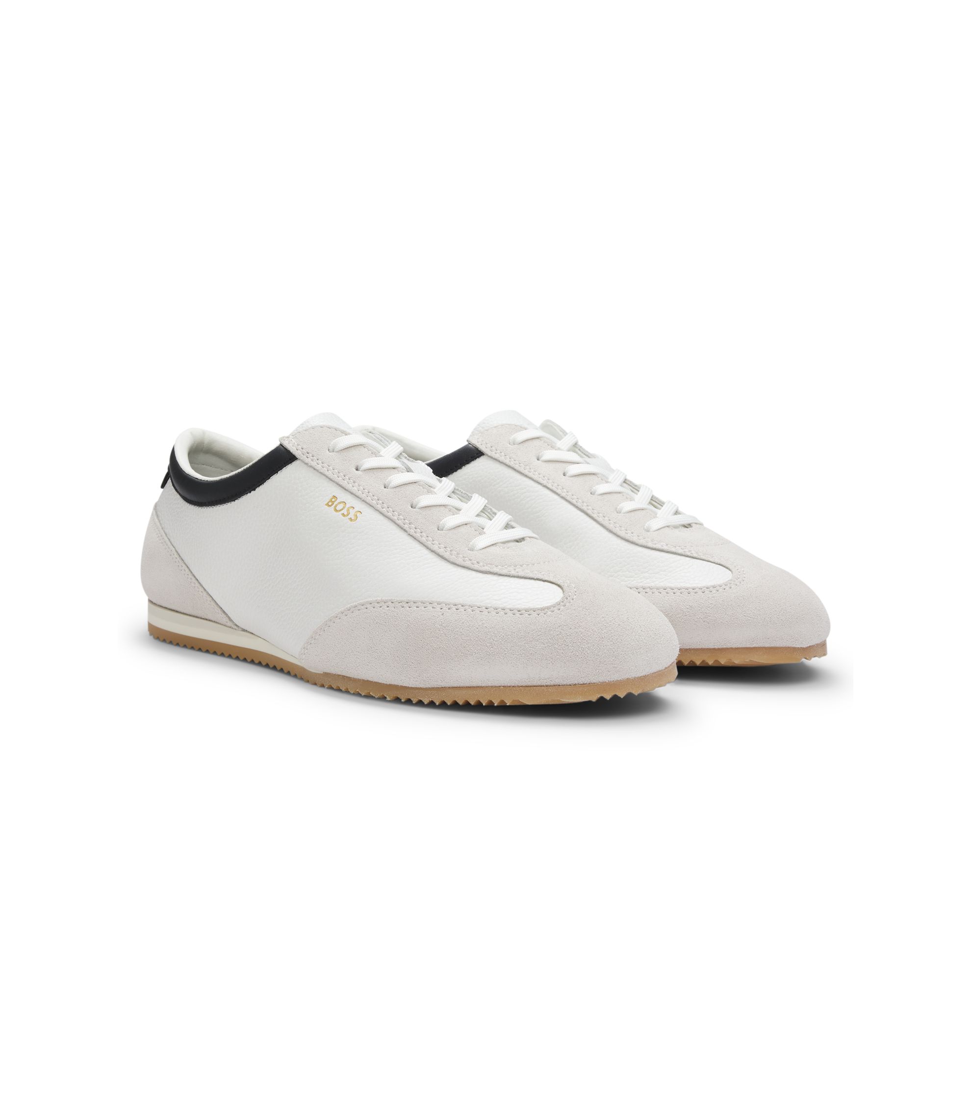 BOSS - Leather sneakers with suede trims - White