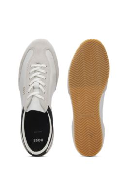 Leather sneakers with suede trims, White