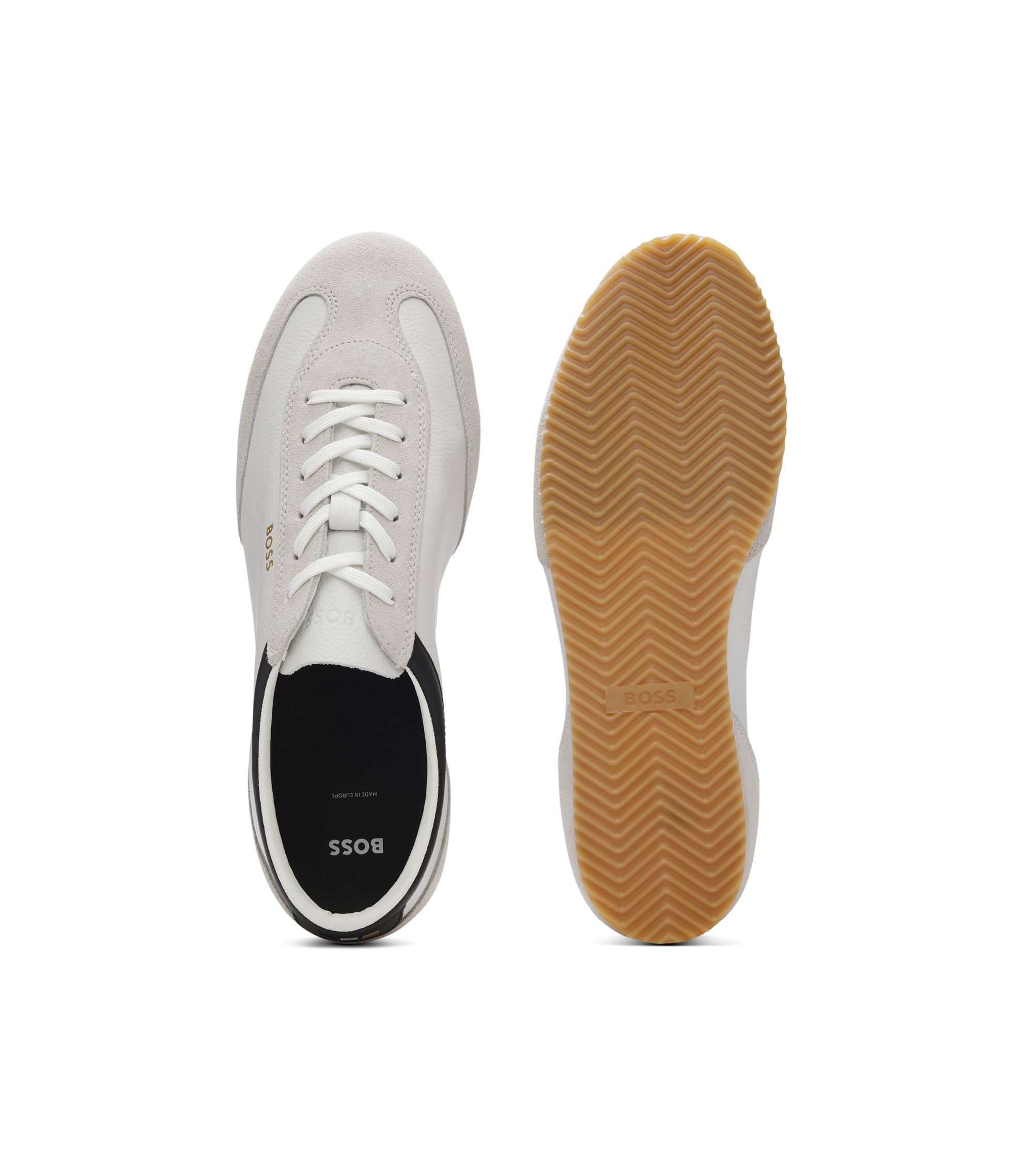 BOSS - Leather sneakers with suede trims - White