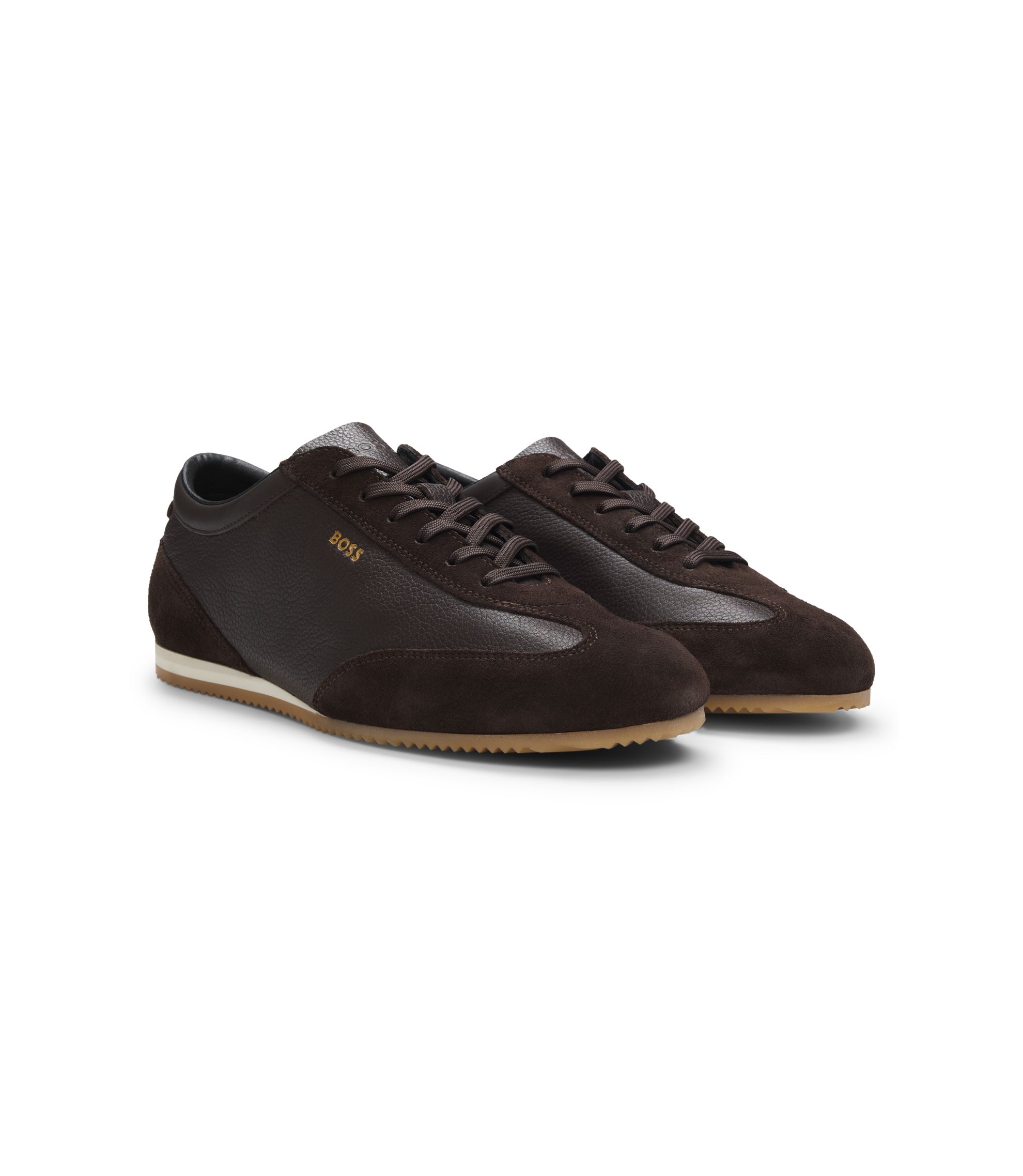 BOSS - Leather sneakers with suede trims - Dark Brown