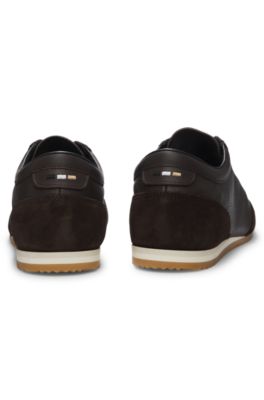 Leather sneakers with suede trims, Dark Brown