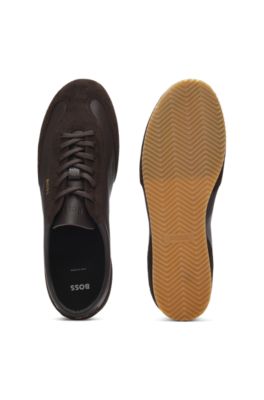 Leather sneakers with suede trims, Dark Brown
