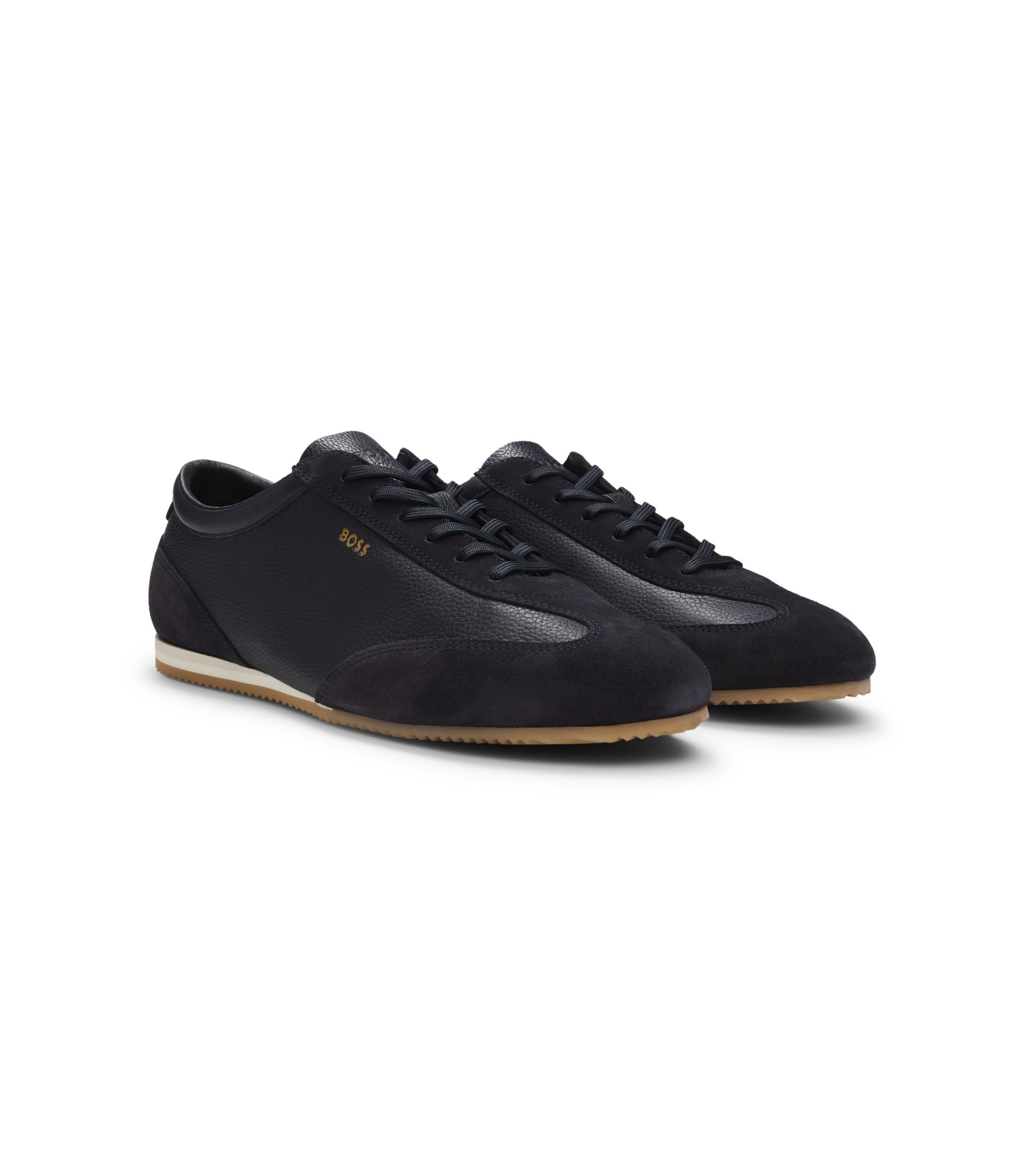 BOSS - Leather sneakers with suede trims - Dark Blue