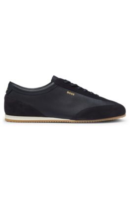 Leather sneakers with suede trims, Dark Blue