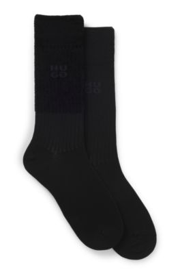 Two-pack of ribbed cotton socks in velvet yarn, Black