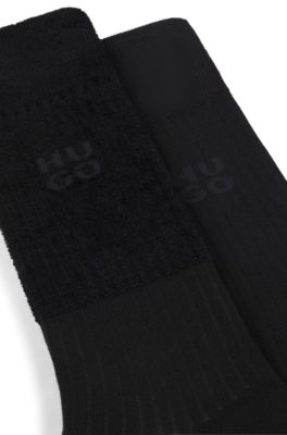 Two-pack of ribbed cotton socks in velvet yarn, Black