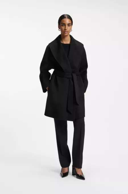 Shawl-lapel wrap coat in a melange wool blend