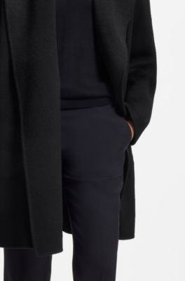 Shawl-lapel wrap coat in a melange wool blend, Black