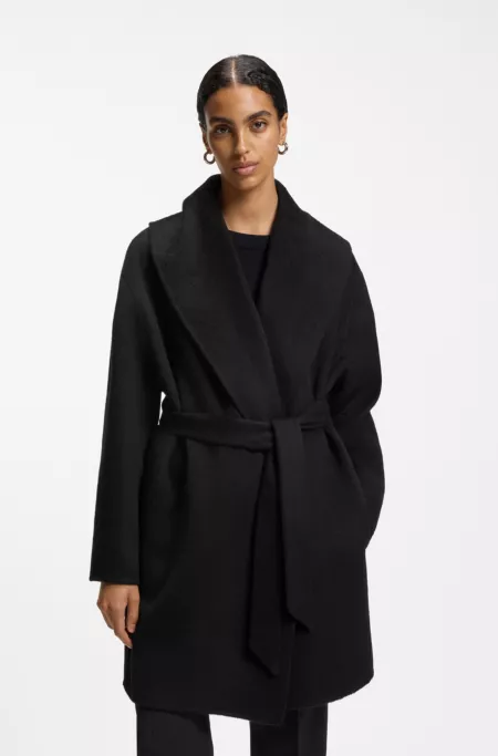 Shawl-lapel wrap coat in a melange wool blend