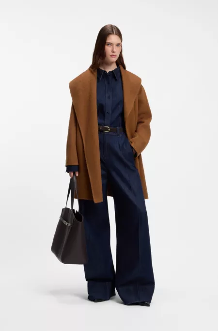 Shawl-lapel wrap coat in a melange wool blend