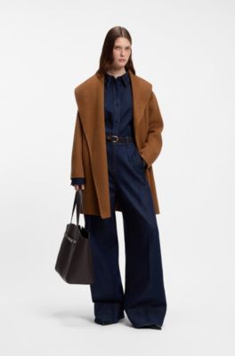 Shawl-lapel wrap coat in a melange wool blend, Brown