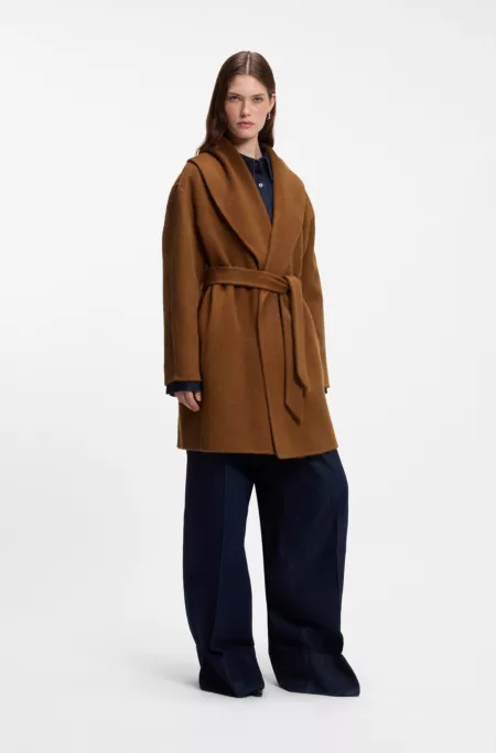 Shawl-lapel wrap coat in a melange wool blend