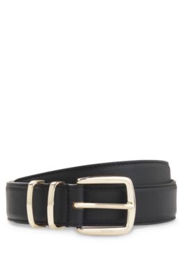 Cintur&oacute;n de piel con trabilla met&aacute;lica doble, Negro
