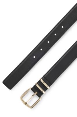 Cintur&oacute;n de piel con trabilla met&aacute;lica doble, Negro