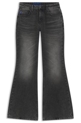 Bootcut mid-rise jeans in pinstriped cotton blend, Patterned