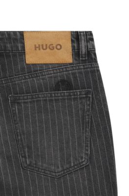 Bootcut mid-rise jeans in pinstriped cotton blend, Patterned