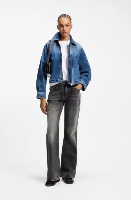 Bootcut mid-rise jeans in pinstriped cotton blend