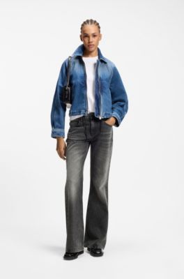 Bootcut mid-rise jeans in pinstriped cotton blend, Patterned