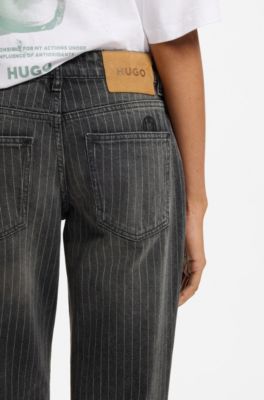 Bootcut mid-rise jeans in pinstriped cotton blend, Patterned